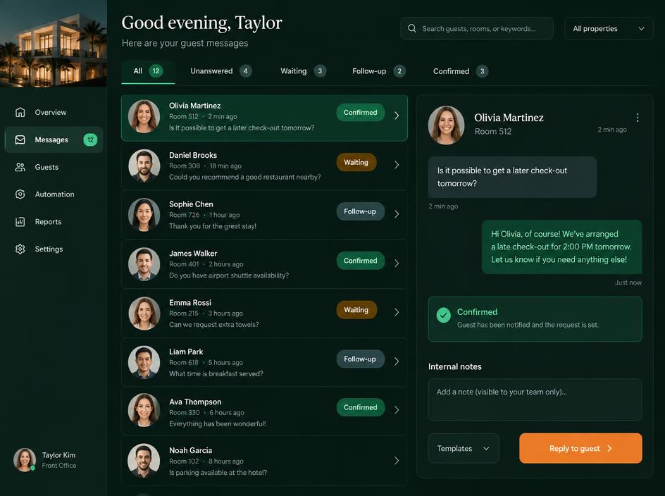 Hotel responses with availability statuses
